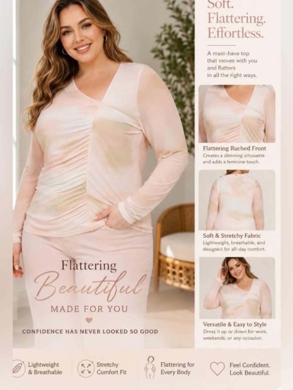 Calvin Klein Plus Size Asymmetrical-neck ruched long-sleeve top